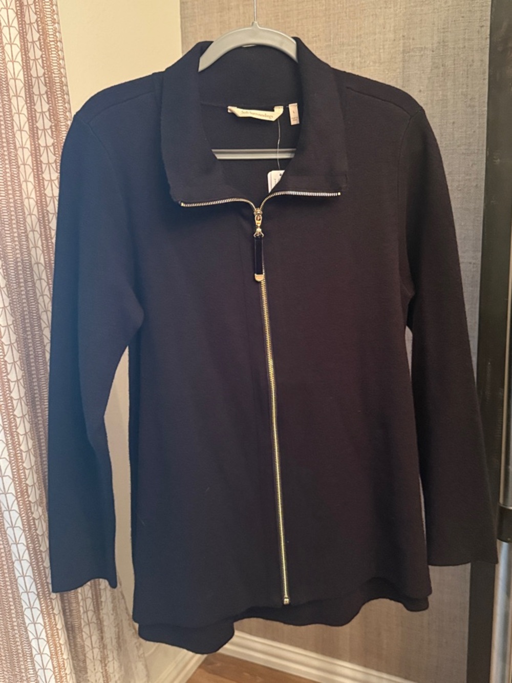 Soft Surroundings Black Sweater Zip Jacket with Gold Hardware